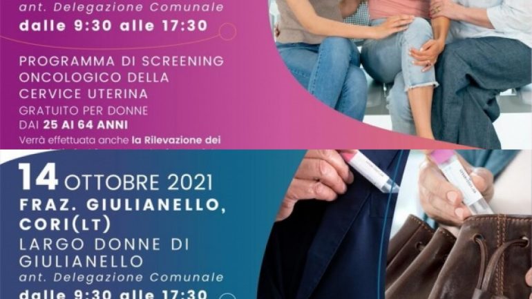 Screening oncologici gratuiti giovedì 14 ottobre a Giulianello. Tutte le info